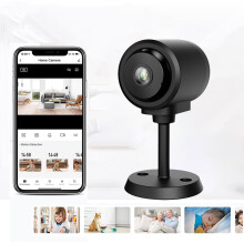 Mini Indoor Security Camera with WiFi, Bluetooth, 2-Way Audio, Night Vision & Motion Detection – Black, compatible with iOS/Android