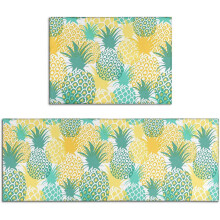 Svarte kjøkkentepper, sett med 2 (43x86 cm + 43x122 cm), sklisikker gummibakside, absorberende og vanntett – kompatibel med vask og vaskerom
