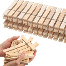 Wooden Clothes Pins, 46-Pack, 3.55", Natural Wood, Rust-Resistant, Heavy-Duty for Laundry & Crafts — Compatible with Standard Lines