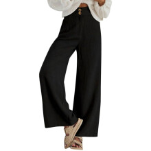 Dames werkbroek, comfortabele A-lijn gebreide broek met hoge taille (zwart, XL)