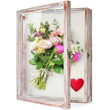 Vintage Shadow Box Frame 13x16 with Glass Door White Pink
