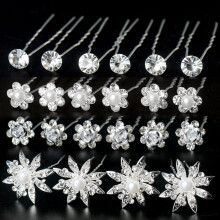 Pearl Rhinestone Flower Hair Pins, U-Shaped Crystal Bobby Pins for Brides & Bridesmaids – Compatible with Thick/Long Hair