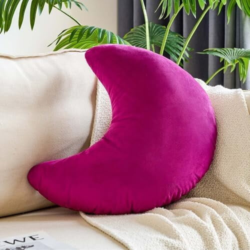 Fuchsia Moon Pillow Velvet Half-Moon Decorative Cushion
