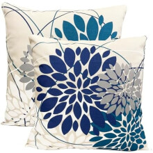 Conjunto de 2 capas de almofada decorativas em linho azul, 50x50cm, estilo moderno campestre com estampa geométrica floral, para uso interno e