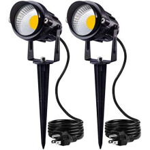 Projecteurs LED COB étanches 12 W avec support à pointes, blanc chaud 3000 K, pour la décoration extérieure de pelouse – Lot de 2, prise