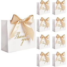 Lot de 24 petits sachets cadeaux de remerciement avec ruban doré, en papier blanc, pour mariages, fêtes prénatales et entreprises.