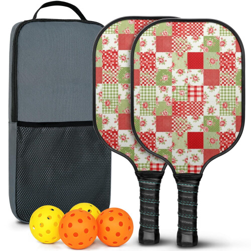 Σετ κουπιών Pickleball από fiberglass με λουλούδια και 2 μπάλες και τσάντα – Συμβατό με