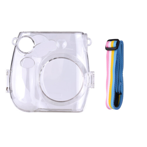 Capa protetora transparente para câmera instantânea com cordão arco-íris, compatível com Fujifilm Instax Mini 7s/7c.