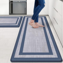 2-Pack Cushioned Kitchen Mats (0.47") – Non-Skid, Ergonomic Standing Rugs for Kitchen, Office, Sink, Laundry – Blue & Gray