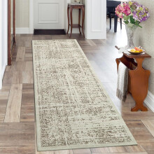 Tapis de couloir 60 x 180 cm - Tapis de cuisine marron antidérapant, lavable et doux au toucher - Tapis élégant pour la maison et la cuisine