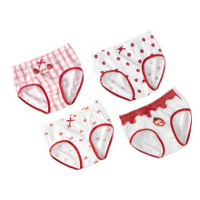 Girls Underpants Cute Comfortable Cotton Cartoon Animal Fruit Plaid Printed Briefs 4 Pack Sweet Panties,Pink,2-3 Years