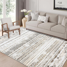 Tapis 5x7 antidérapant et lavable pour salon, tapis d'intérieur moderne bohème à poils courts et doux – Ton neutre, compatible avec les sols