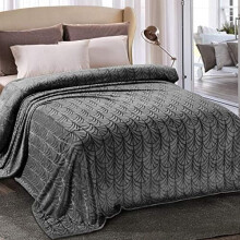 Flannel Fleece King Blanket, Soft Velvet Bedspread with Vintage Pattern, Warm & Lightweight, 90x104", Dark Grey