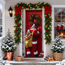 Décoration de porte 3D pour Noël, rideau de porte festif, décoration murale saisonnière pour les fêtes de Noël et les célébrations à la