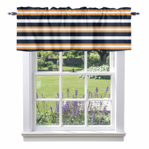 Orange Black White Stripe Valance 54x18in Polyester Rod