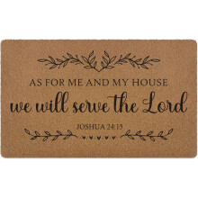 Chrześcijańska wycieraczka: „Co do mnie i mojego domu…”, wycieraczka, do wewnątrz/na zewnątrz, 30 x 17 cali, sztuczne włókno kokosowe,