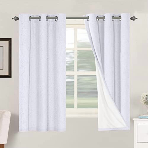Faux Linen Blackout Curtains with White Lining, Grommet