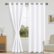Rideaux occultants blancs 96" – Œillets, demi-occultants, L 52 x H 96", 2 pièces, avec embrasses, compatibles avec les tringles standard