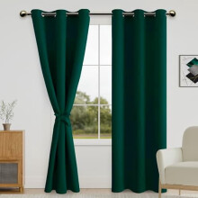 Christmas Blackout Curtains – Dark Green Grommet Drapes with Tiebacks, 42x84", 2 Panels, for Bedroom/Living Room, compatible with standard rods