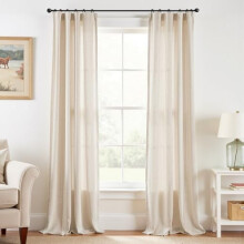 Rideaux en lin mélangé beige 96,5 cm x 229 cm, 2 panneaux, passe-tringle et pattes de fixation, style champêtre (écru), compatibles avec les