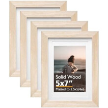 Cadres photo 5x7 en chêne blanc (lot de 4) – Bois clair massif, façade en acrylique, compatibles avec les formats 3,5x5/4x6 avec passe-partout ou