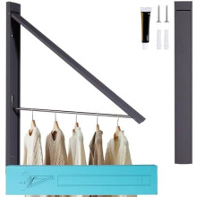 Étendoir à linge mural rétractable, cintre pliable gain de place pour buanderie et dressing – Aluminium, antirouille, gris