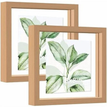 Ensemble de 2 cadres photo flottants 8x8, double cadre en plexiglas pour photos 6x6 et 4x4, Ă poser au mur ou sur une table, en bois naturel.