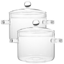 Ensemble de 2 ustensiles de cuisine en verre – Fait main, pour la plaque de cuisson avec couvercle, 1350 ml