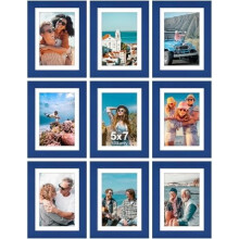 5x7 Picture Frames Set of 9 Engineered Wood Blue