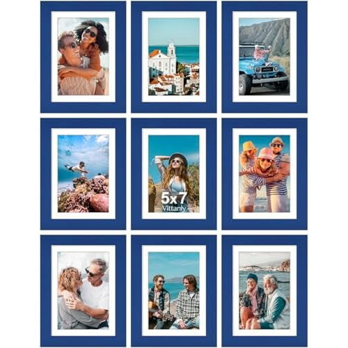 5x7 Picture Frames Set of 9 Engineered Wood Blue
