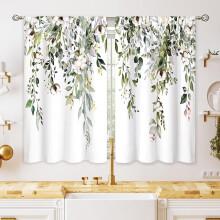 Sage Green Eucalyptus Kitchen Curtains 27.5x39 in (2 pcs)