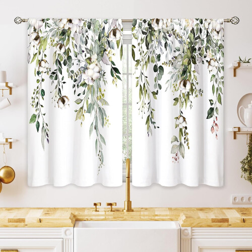 Sage Green Eucalyptus Kitchen Curtains 27.5x39 in (2 pcs)
