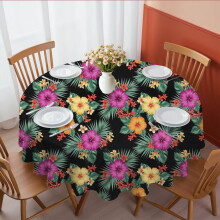 Pioneer Flower Floral Print Pattern Round Tablecloth 60 X 60 Inch, Wrinkle Resistant Wipeable Table Cloth for Kitchen Dining Picnic Patio Party