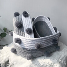 Ensemble de 3 paniers décoratifs en corde de coton, rangement polyvalent pour la maison, la chambre d'enfant et plus encore, gris foncé, grand