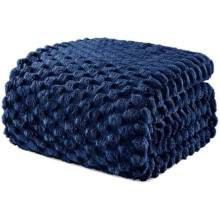 Fleece-tæppe i dobbelt størrelse til seng, 60x80 tommer stilfuldt jacquard-fløjlsblødt tæppe, hyggeligt og let til vinteren, marineblå