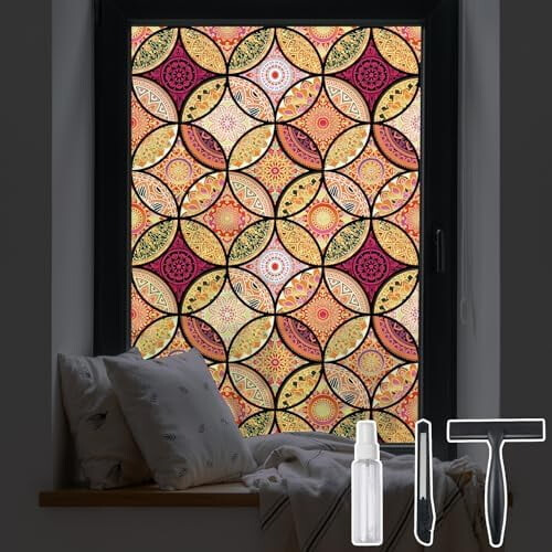 Βοημικής αισθητικής μεμβράνη βιτρό 17,7"x78,7", με προστασία απορρήτου και διάχυση