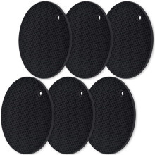 Silicone Round Trivets Mat, 6 Pack, 7", Heat Resistant & Non-Slip, Honeycomb Design, Dishwasher Safe – Compatible with All Cookware