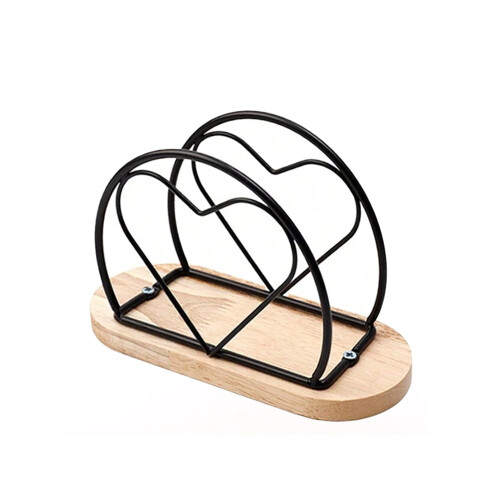 Servilletero metálico con base de madera – 1 unidad