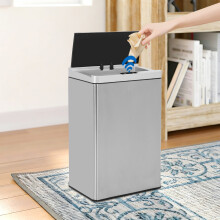 Cubo de basura de cocina de 13 galones con tapa, automático, sin contacto, de acero inoxidable, para el hogar y la oficina, color plata.