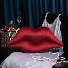 Ashler Upgraded Glossy Velvet Lip Shape Throw Pillow, Red, 24x12", Soft & Shimmering, Velvet Backing – Compatible with Sofa, Bed, Living Room