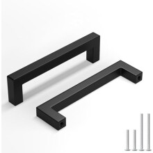 Lot de 10 poignées de meuble noir mat, 115 mm (4,5 po), acier inoxydable, barre carrée, compatibles avec les meubles standard