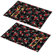Floral Print PVC Placemats Set of 2, 18 x 12 Inch