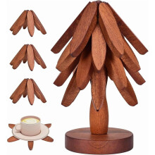 Untersetzer-Set aus Holz in Baumform, 5-teilig + Ständer
