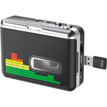 USB-Kassettenspieler BR607, tragbarer Kassetten-zu-MP3-Konverter mit Kopfhörern, kein PC erforderlich, Schwarz, kompatibel mit Windows/macOS