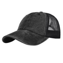 Baseballpet voor meisjes, effen kleur, brede rand, hoge paardenstaartpet, zonneklep, veelzijdig te dragen binnen en buiten, zonwerende pet, zwart,