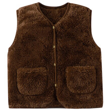 Boys Girls Tops Solid Color Warm Sleeveless V Neck Fuzzy Vest With Pockets Boy Casual Weekend Tee,Brown,5-6 Years