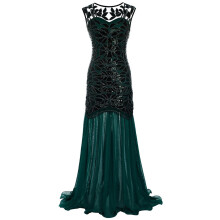 Damklänningar från 1920-talet, svart paljett Gatsby maxi lång balklänning, plus size toppar