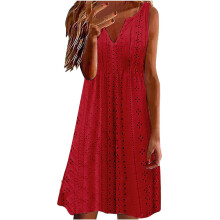 Vestido feminino Ediodpoh, modelo evasê, com decote em V, sem mangas, cor sólida, vermelho_001M