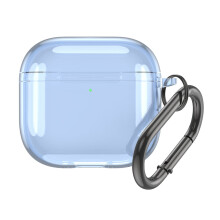 Läpinäkyvä suojakotelo karabiinihaalla TPU-suojuksella, yhteensopiva Airpods4:n kanssa (läpinäkyvä sininen)