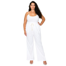Calça feminina casual de linho Cali1850, com entrepernas de 81 cm (32"), cintura franzida com cordão e bolsos.
